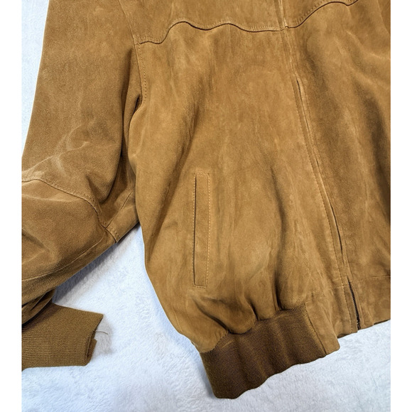 Bugatti Suede Bomber Jacket SZ L Fawn Camel Heritage Tailoring Tan Leather Coat - Picture 10 of 12